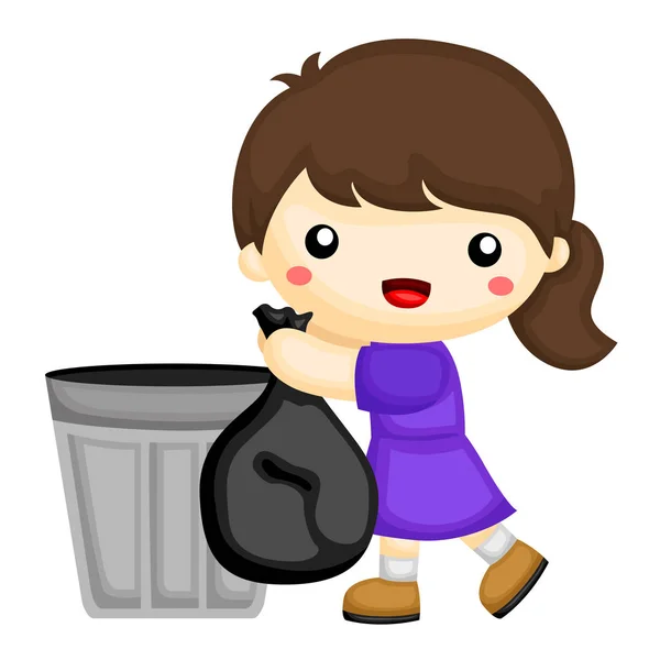 Dziewczynka Wyrzuca Śmieci — Wektor stockowy