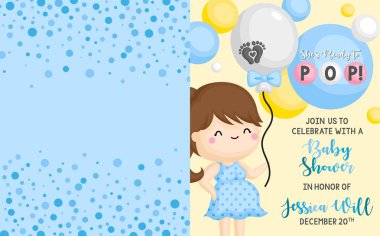 Pop Baby Erkek Bebek Tema Hazır Basit Bir Bebek Duş Davetiye Kartı 