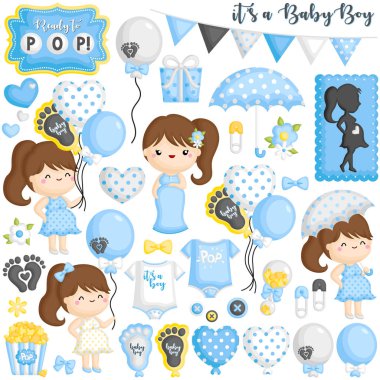 Yakında Baby Boy Pop hazır hamile annelerin bir Vektör Seti 