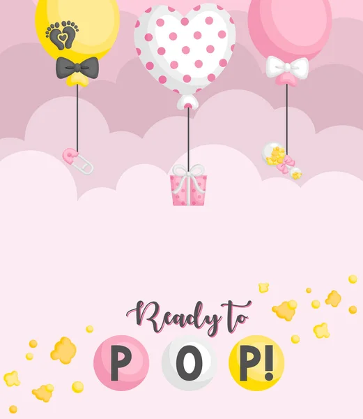 Baby Card Ready Pop Baby Girl Theme Simple Pink Cloudy — Stock Vector