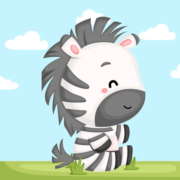 Wektor Cute Zebra Siedzi Trawie — Wektor stockowy