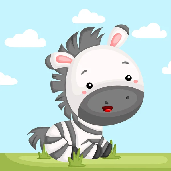Vetor Uma Zebra Bonito Uma Grama — Vetor de Stock