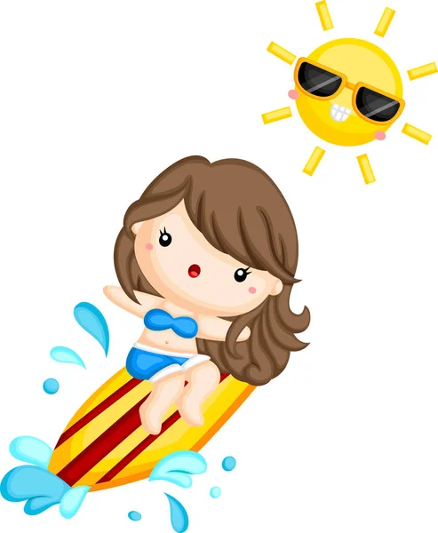 一个女孩在阳光明媚的日子冲浪 — 图库矢量图片