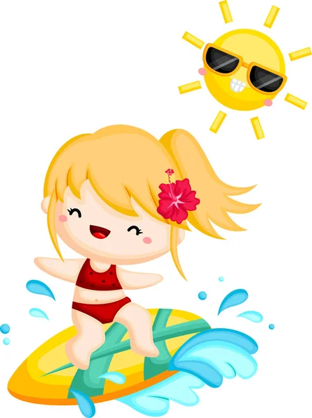 一个女孩在阳光明媚的日子冲浪 — 图库矢量图片