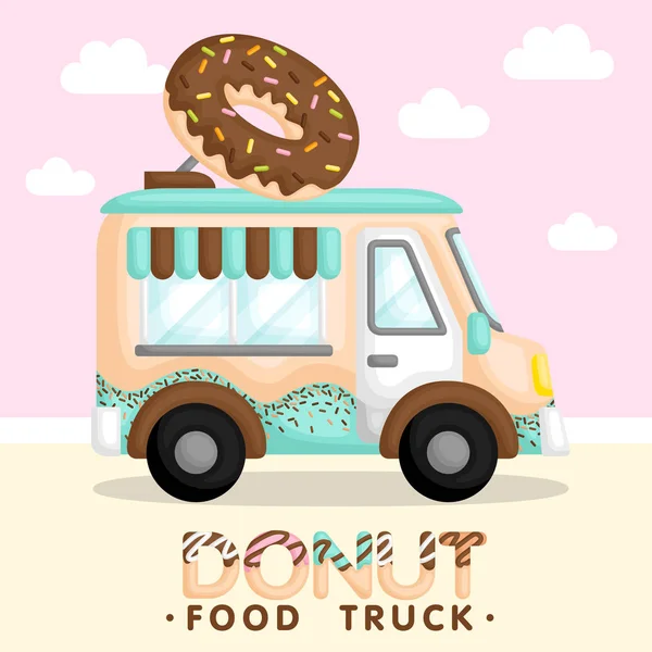 Vetor Composição Bonito Azul Food Truck Vendendo Donut — Vetor de Stock