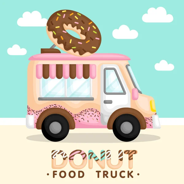 Vetor Composição Bonito Rosa Food Truck Vendendo Donut — Vetor de Stock