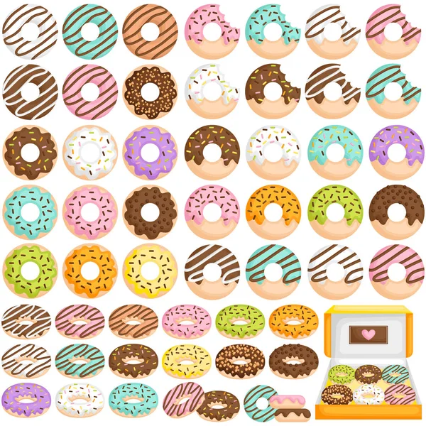 Conjunto Vectores Donut Lindo Varios Sabores Topping — Archivo Imágenes Vectoriales