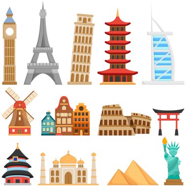 A Vector Set of Cute Landmarks and Buildings all Over The World clipart