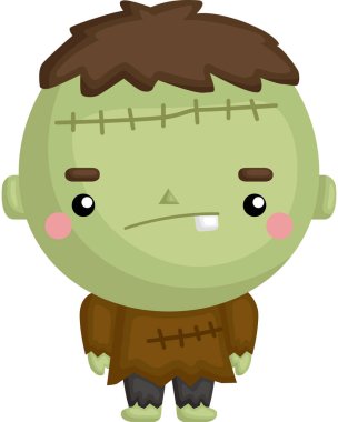 Cadılar Bayramı Yeşil Canavar Kostüm sevimli çocuk bir Vektör