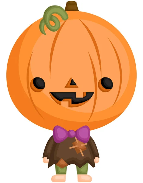 Vector Lindo Niño Disfraz Calabaza Halloween — Vector de stock