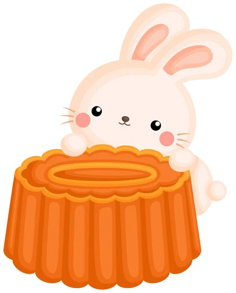 Wektor Tradycyjnego Chińskiego Ciasta Księżycowego Cute Bunny Szczycie — Wektor stockowy