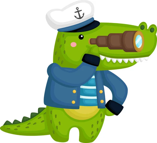Cute Crocodile Wearing Sailor Outfit — Stock Vector