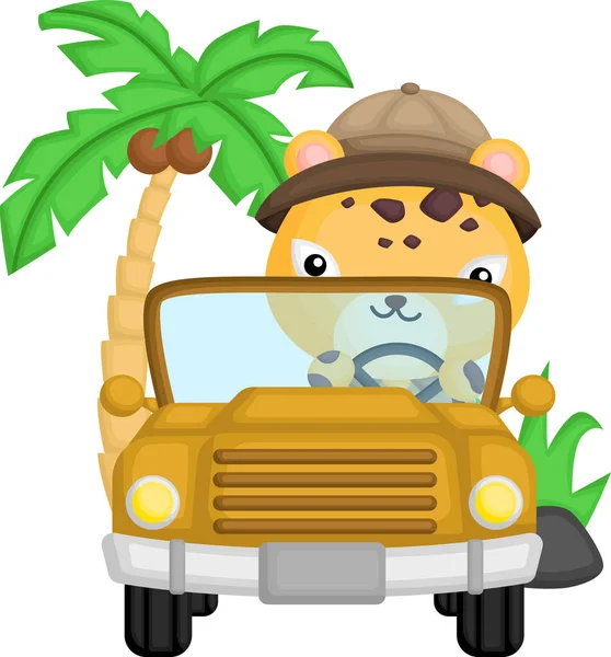 一只可爱的猎豹开着他的车 — 图库矢量图片