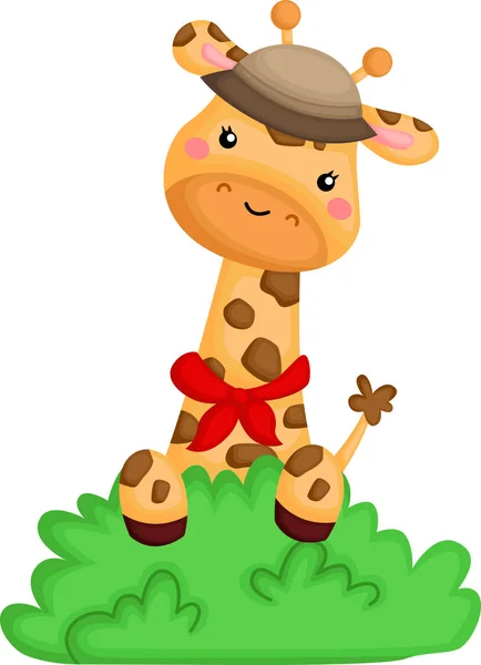 一只可爱的长颈鹿从灌木丛中出现 — 图库矢量图片