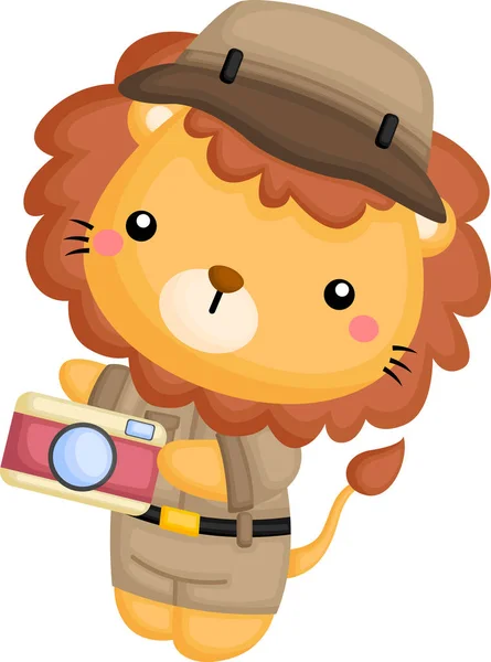 穿着狩猎游侠服装的可爱狮子 — 图库矢量图片