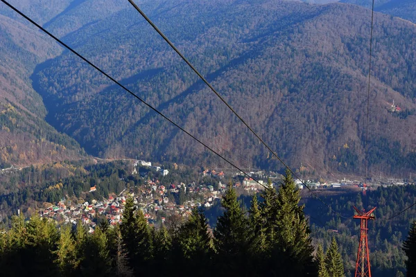 Prahova Vadisi Bucegi Dağları Sinaia Resort Romanya Yukarıdaki Görünümünden Kablo — Stok fotoğraf