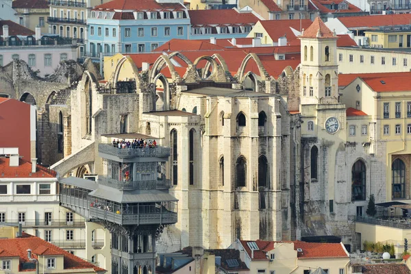 Lisboa Desde Arriba Vista Del Barrio Baixa Con Ascensor Santa — Foto de Stock