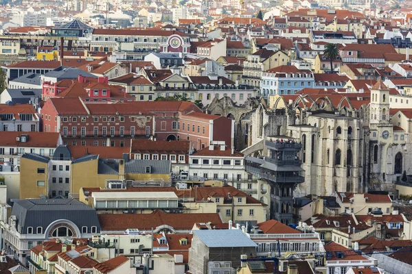 Lisboa Desde Arriba Vista Del Barrio Baixa Con Ascensor Santa — Foto de Stock