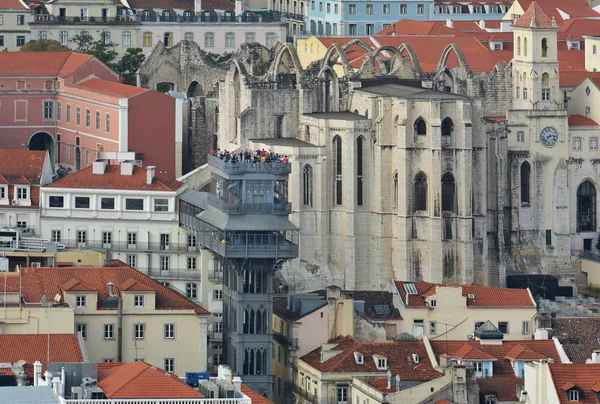 Lisboa Desde Arriba Vista Del Barrio Baixa Con Ascensor Santa — Foto de Stock