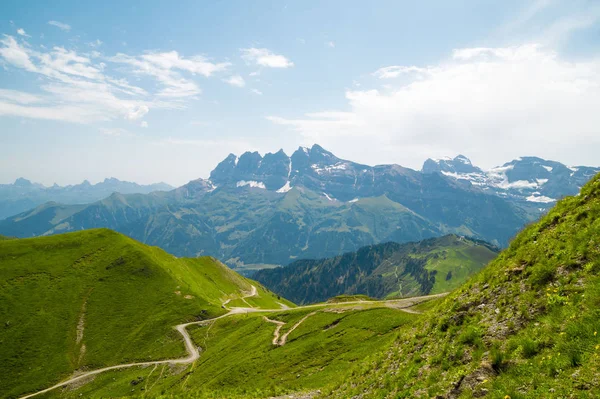 Vista Espectacular Los Alpes Suizos Lac Vert Valais Región Turística — Foto de Stock