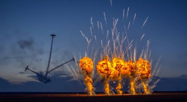 TUZLA, CONSTANTA, ROMANIA - JULY 2, 2016. Night fireworks at air show.  clipart