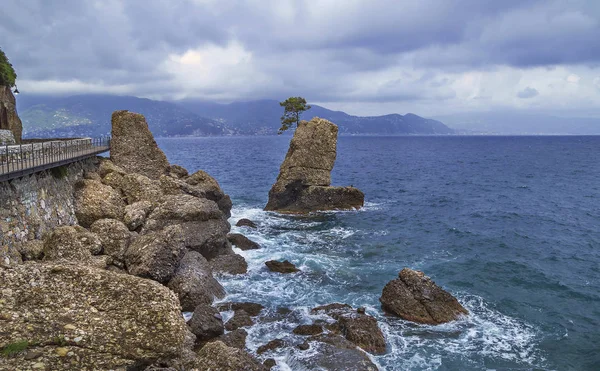 イタリア ポルトフィーノの地中海沿岸の荒天の自然景観 — ストック写真