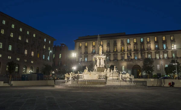 Naples Italie Novembre 2015 Nuit Dans Ville Naples Fontaine Neptune — Photo