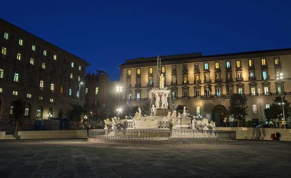 Naples Italie Novembre 2015 Nuit Dans Ville Naples Fontaine Neptune — Photo