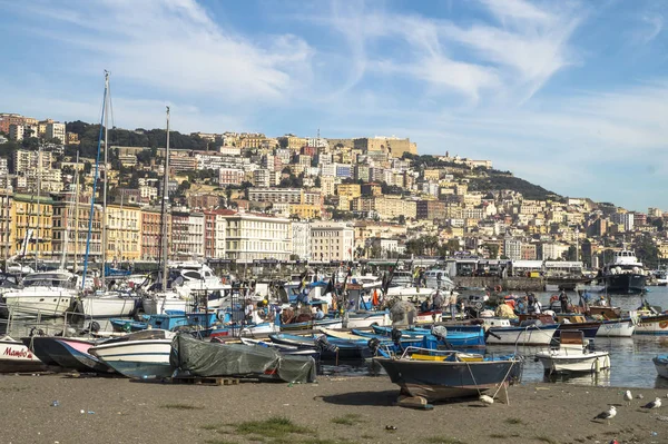 Naples Italia Noviembre 2015 Colorida Vista Ciudad Nápoles Con Barcos — Foto de Stock