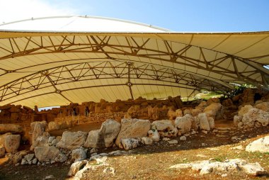 Malta Adası ,Avrupa - 11 Kasım 2014 . Hagar Qim - M.Ö. 3600-3200 yılları arasında Uzanan Malta Akdeniz Adası'nda bulunan megalitik tapınak kompleksi, Unesco Miras Alanı dahil.