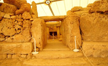 Malta Adası ,Avrupa - 11 Kasım 2014 . Hagar Qim - M.Ö. 3600-3200 yılları arasında Uzanan Malta Akdeniz Adası'nda bulunan megalitik tapınak kompleksi, Unesco Miras Alanı dahil.