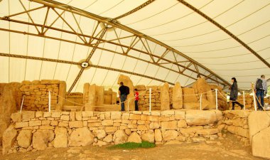 Malta Adası ,Avrupa - 11 Kasım 2014 . Hagar Qim - M.Ö. 3600-3200 yılları arasında Uzanan Malta Akdeniz Adası'nda bulunan megalitik tapınak kompleksi, Unesco Miras Alanı dahil.