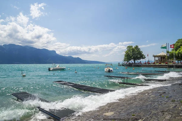 Vevey Switzerland Julho 2015 Vista Lago Genebra Riviera Vevey Cidade — Fotografia de Stock
