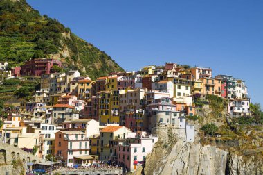 Manarola, Cinque Terre, İtalya - 26 Haziran 2015. Renkli Manarola , Cinque Terre bölgesinde ünlü köy , La Spezia , İtalya. 