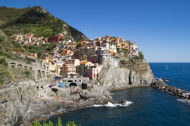 Manarola, Cinque Terre, İtalya - 26 Haziran 2015. Renkli Manarola , Cinque Terre bölgesinde ünlü köy , La Spezia , İtalya. 