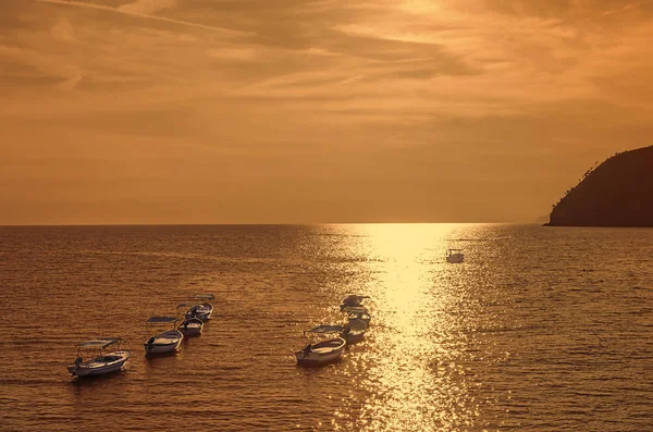 Summer Sunset Ligurian Beach Province Spezia Most Popular Tourists Attraction — Stock Photo, Image