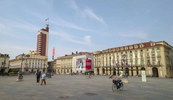 Turin Itália Junho 2015 Piazza Castello Com Palazzo Reale Igreja — Fotografia de Stock