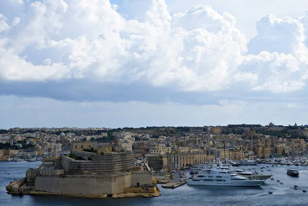 Beautiful Autumn Day Old Harbor Valetta City Capital Island Malta — Stock Photo, Image