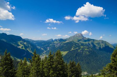 Fransız Alpleri, Rhone çiçek ve mavi gökyüzü ile güzel yaz manzara - Alpes bölgesi