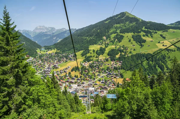 Flygvy Över Morgins Village Schweiz Portes Soleil Resort Känd För — Stockfoto