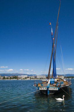 Cenevre , İsviçre - 9 Temmuz 2015. Cenevre Gölü kıyısında güzel bir yaz günü, Cenevre City, İsviçre.  