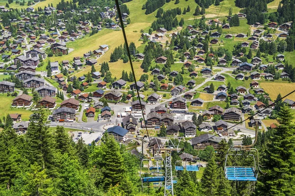 Vue Aérienne Village Morgins Suisse Station Des Portes Soleil Réputée — Photo