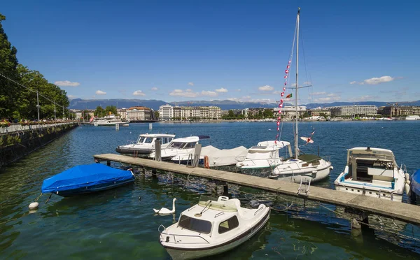 Geneva Suíça Julho 2015 Belo Dia Verão Margem Lago Genebra — Fotografia de Stock