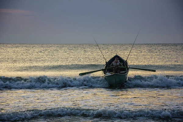 Tuzla Roumanie Septembre 2018 Pêcheur Lever Soleil Sur Côte Mer — Photo