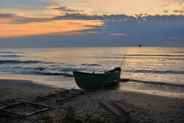 Tuzla Roménia Setembro 2018 Pescador Nascer Sol Costa Mar Negro — Fotografia de Stock