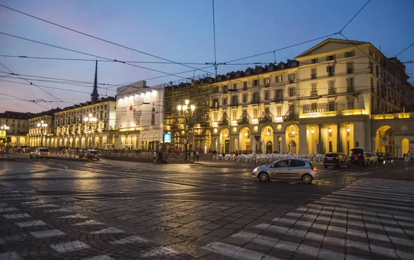 Turin Italien Juni 2015 Sommarnatt Staden Piazza Vittorio Veneto Berömda — Stockfoto