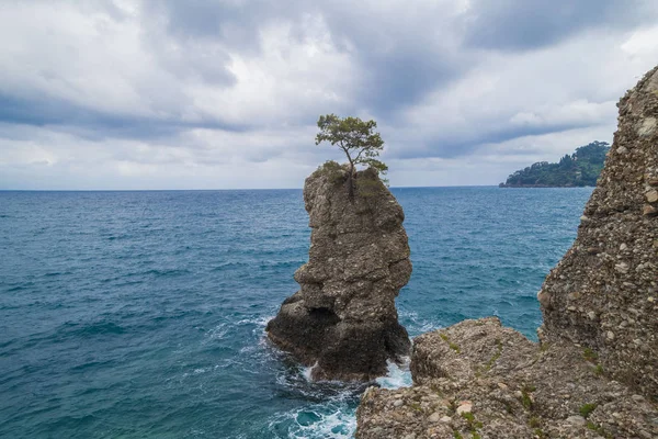 Paisaje Natural Con Clima Tormentoso Orilla Del Mar Mediterráneo Portofino — Foto de Stock