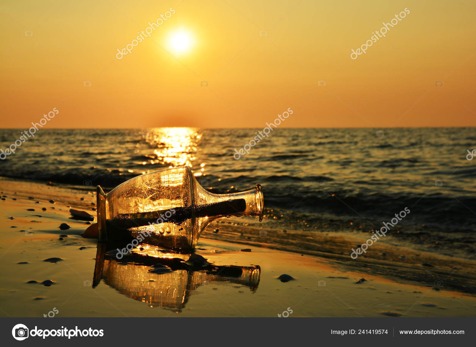 Message Bottle Beach Sunrise Wall Art Home Decoration Stock Photo C Elephotos 241419574