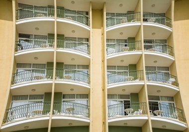 Golden Sand Plajı, Varna, Bulgaristan - 22 Mayıs 2016.Facade Bulgar Beach resort dairelerin