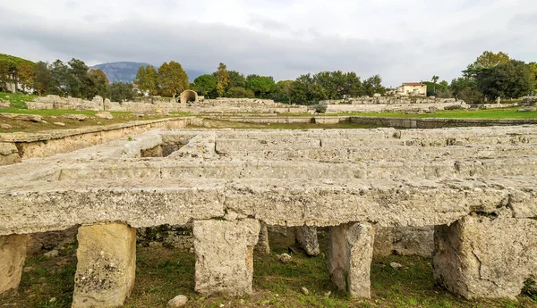 Podzimní Večer Paestum Seznam Světového Kulturního Dědictví Unesco Některými Nejzachovalejší — Stock fotografie